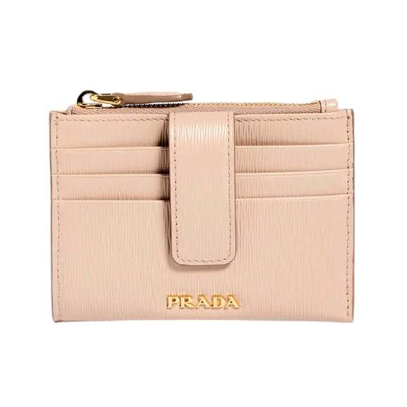 Prada Vitello Move Card Holder Wallet Cipria Beige Leather Logo - Picture 1 of 6